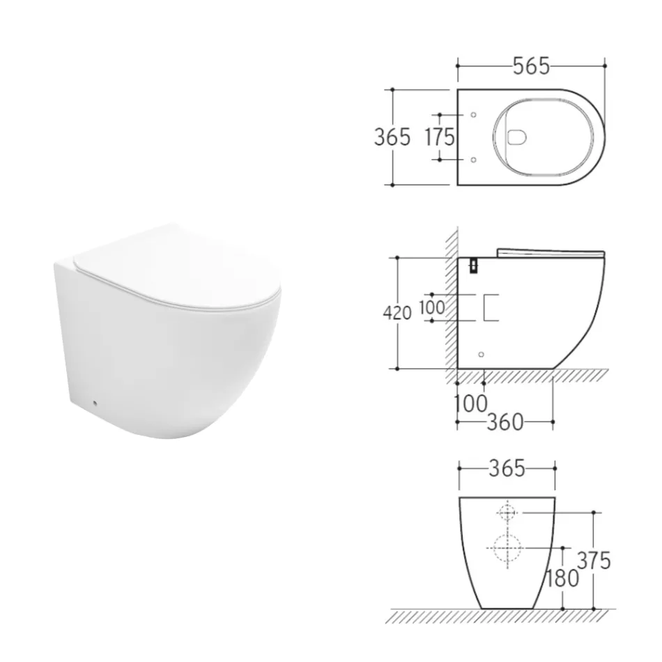 Aralia Weiße Keramik-Stand-WC-Anlage mit Zyklonabdichtung und Soft-Close-Sitz Viadurini