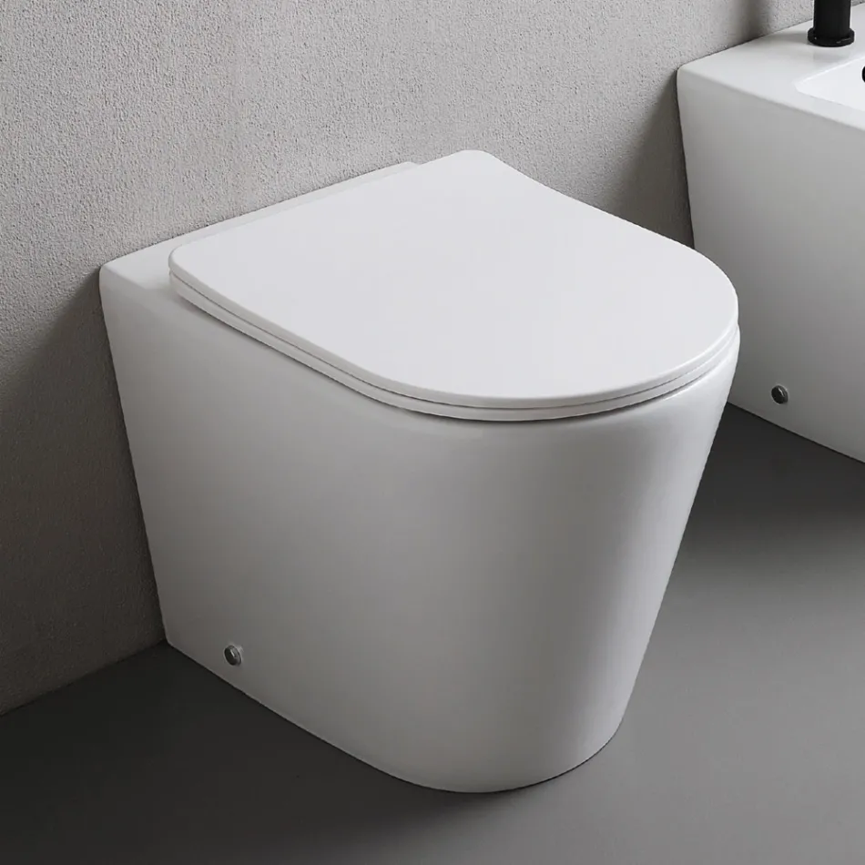 Boden-WC mit schmalem Soft-Close-Sitz aus weißer Keramik - Salice Viadurini
