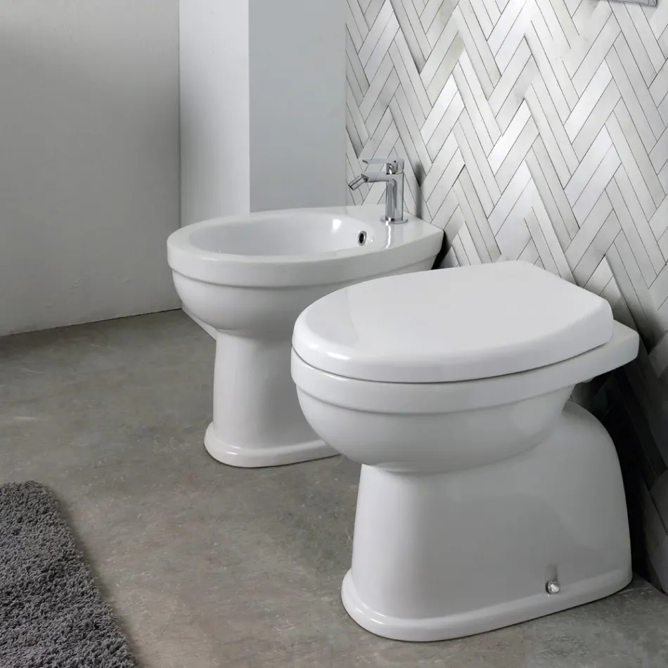 Modernes, weißes Keramik-Stand-WC mit Polyestersitz – Silika Viadurini