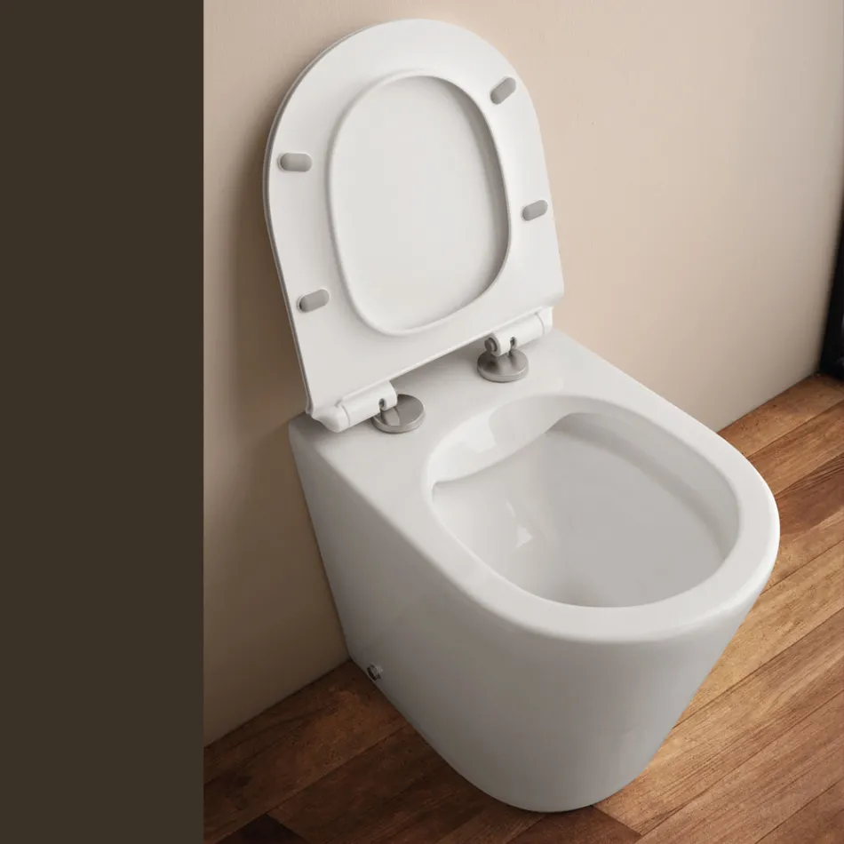 Randloses Stand-WC mit Soft-Close-Sitz in weißer Keramik – Juniper   Viadurini