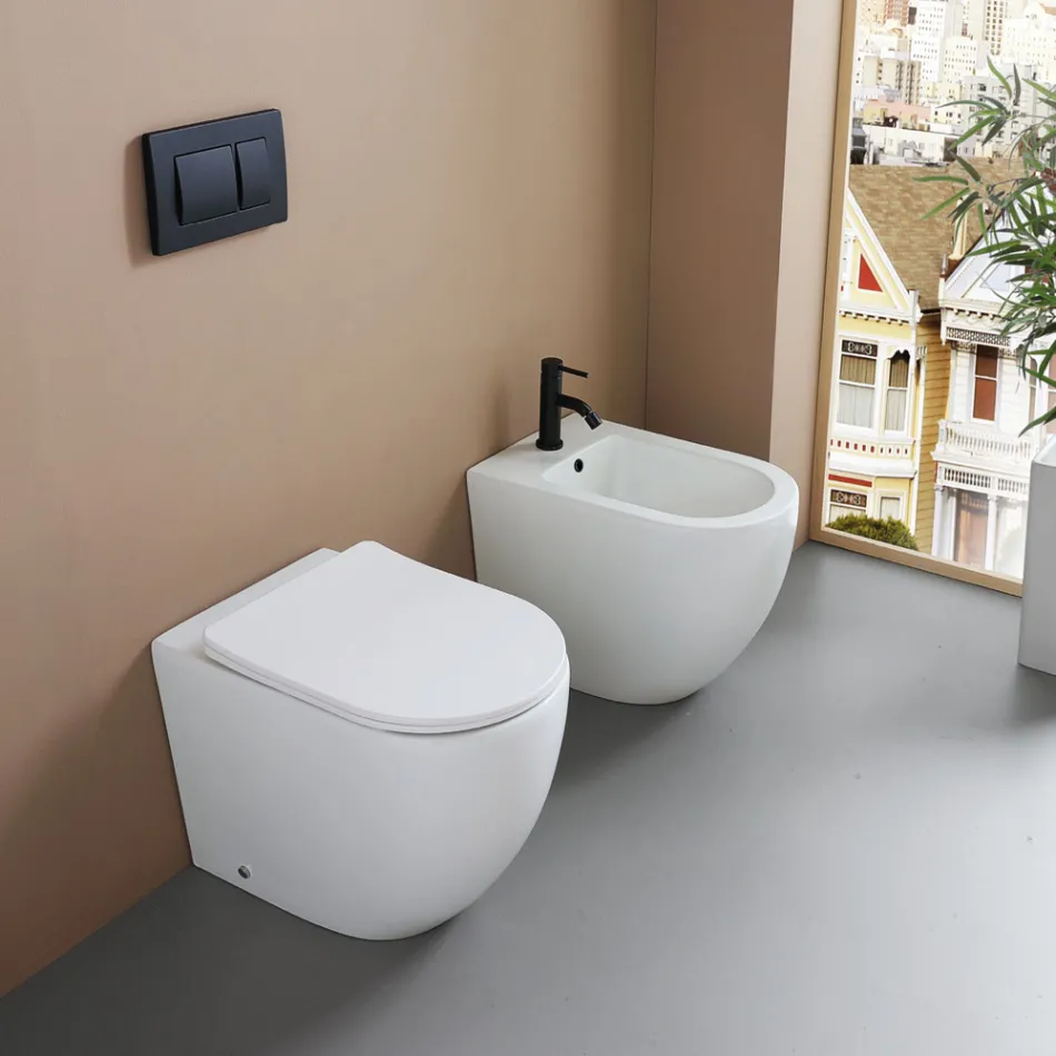 Boden-WC mit Soft-Close-Sitz aus weißer Keramik - Elm Viadurini