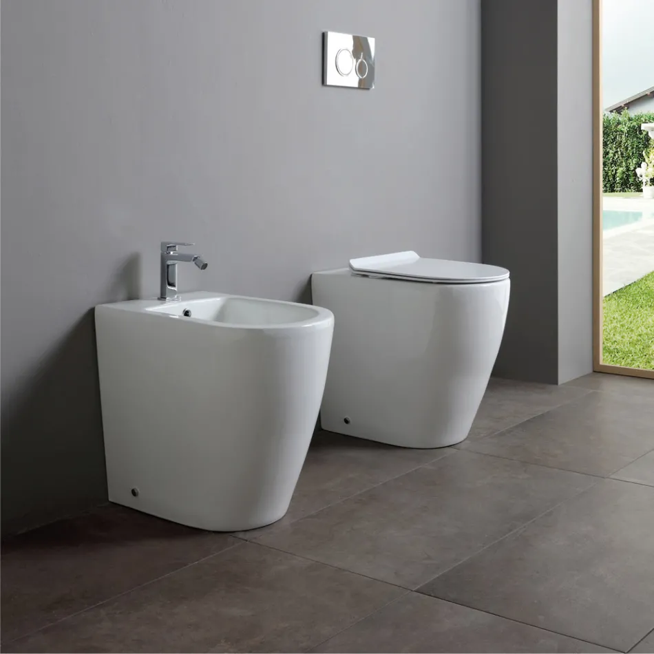 Oleander Keramik-WC mit ausziehbarem Abfluss und Soft-Close-Sitz Viadurini