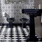 WC Bodenvase aus weißer Keramik mit schwarzem Sitz Made in Italy - Marwa Viadurini