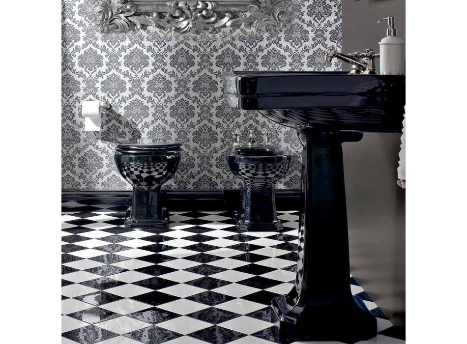 WC Bodenvase aus weißer Keramik mit schwarzem Sitz Made in Italy - Marwa Viadurini