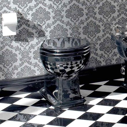 Wc Classic Bodenvase aus schwarzer Keramik mit Sitz, Made in Italy - Marwa Viadurini
