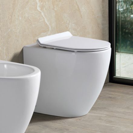 Aster White Keramik-Rimless-Stand-WC mit Soft-Close-Sitz   Viadurini