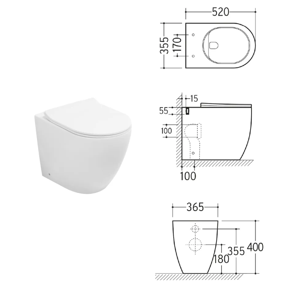 Aster Zweifarbige, matte Keramik-Toilette ohne Spülrand mit Soft-Close-Sitz   Viadurini