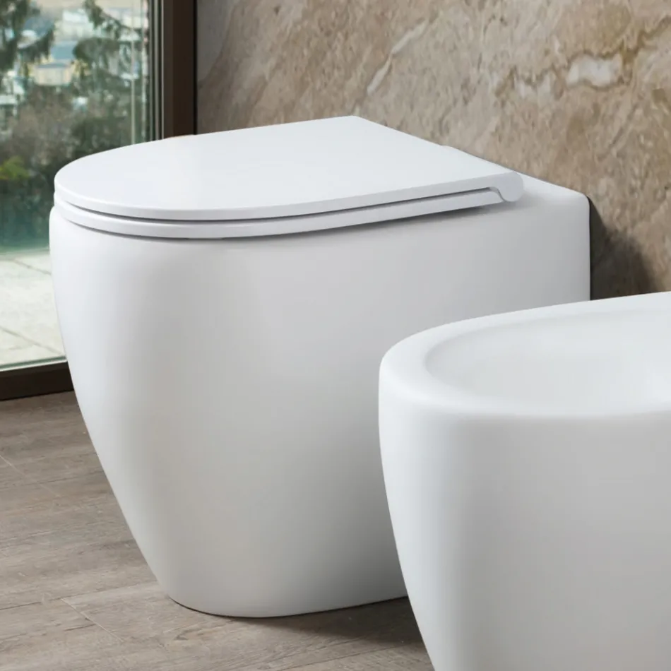 Aster Zweifarbige, matte Keramik-Toilette ohne Spülrand mit Soft-Close-Sitz   Viadurini