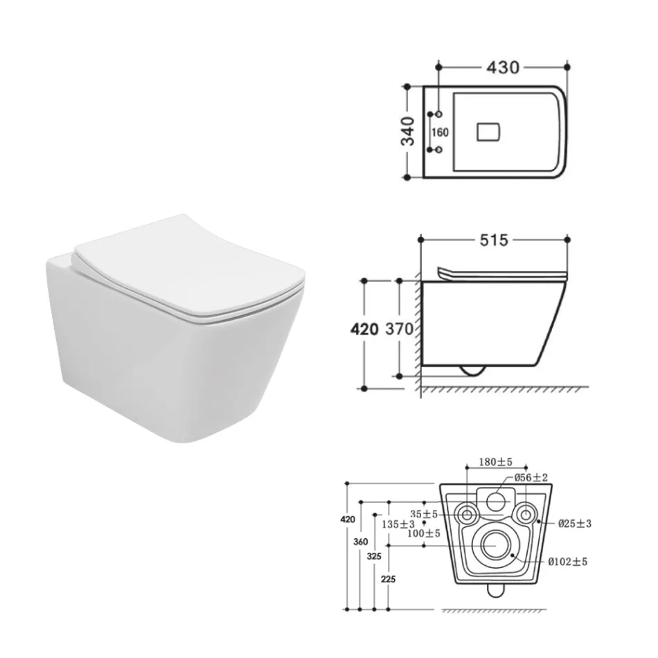Wandhängendes WC mit sanft schließendem Keramiksitz in modernem Design – Giunco Viadurini