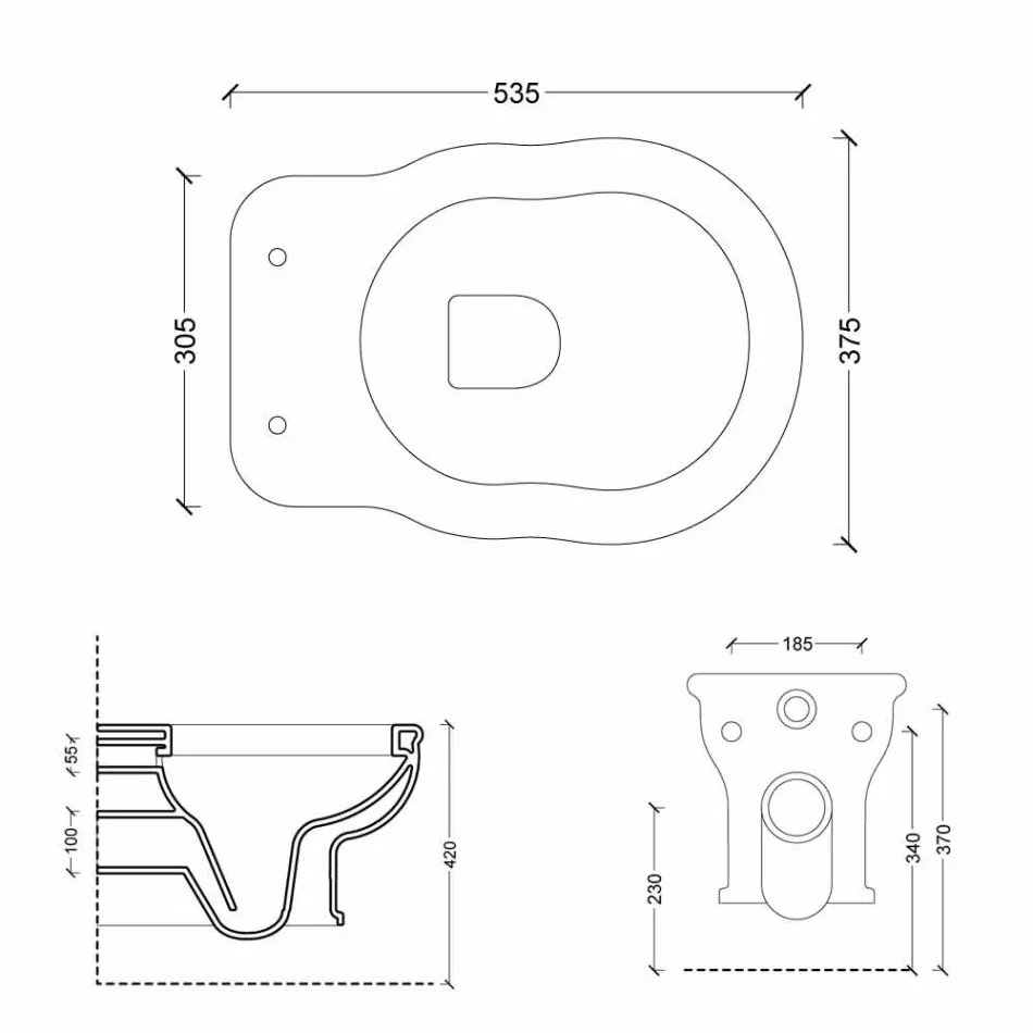 Moderne Wand hing WC in weißer Keramik Stil 54x36 made in Italy Viadurini
