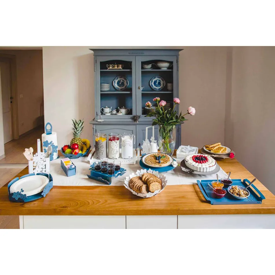 Serviertablett mit Blumen in Weiß, Blau oder Schlammeisen - Marken Viadurini