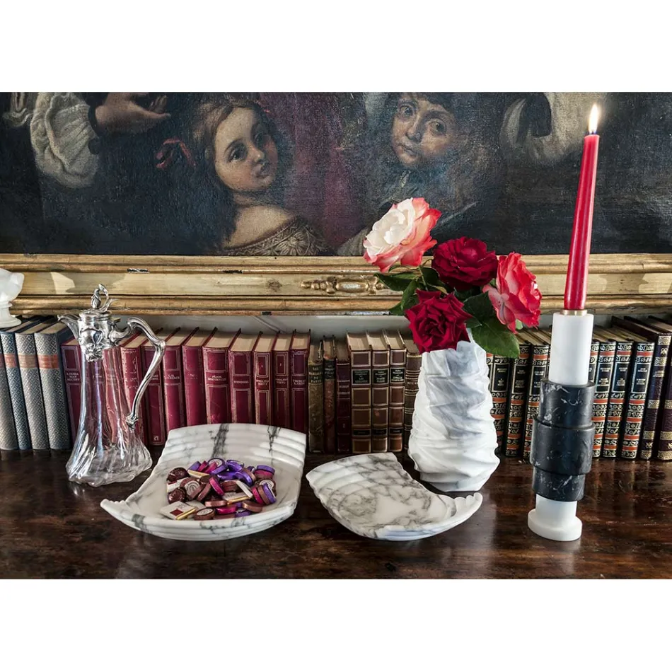 Gebogenes dekoratives Tablett aus Arabescato-Marmor Made in Italy - Clifton Viadurini