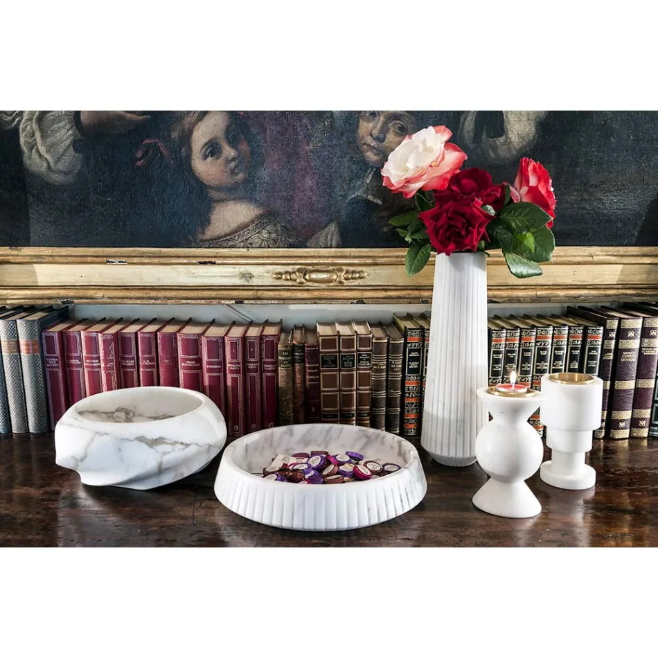 Rundes Design Tablett aus Arabescato Marmor Made in Italy - Casimir Viadurini