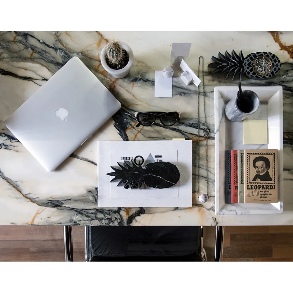 Rechteckiges Tablett aus weißem Carrara-Marmor Made in Italy - Vassili Viadurini