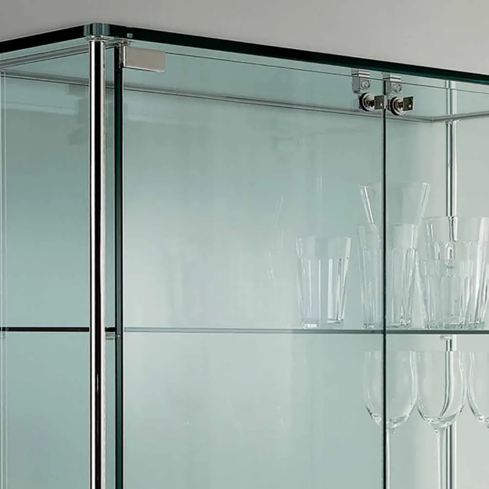 Wandvitrine aus transparentem Glas und Metall mit 2 Designtüren - Lorella Viadurini