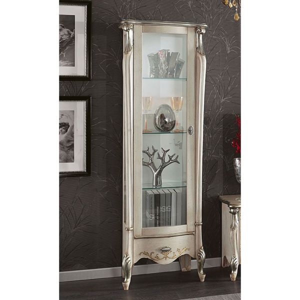 Klassische vitrine mit tür aus weiß- oder walnussholz made in italy - caligola