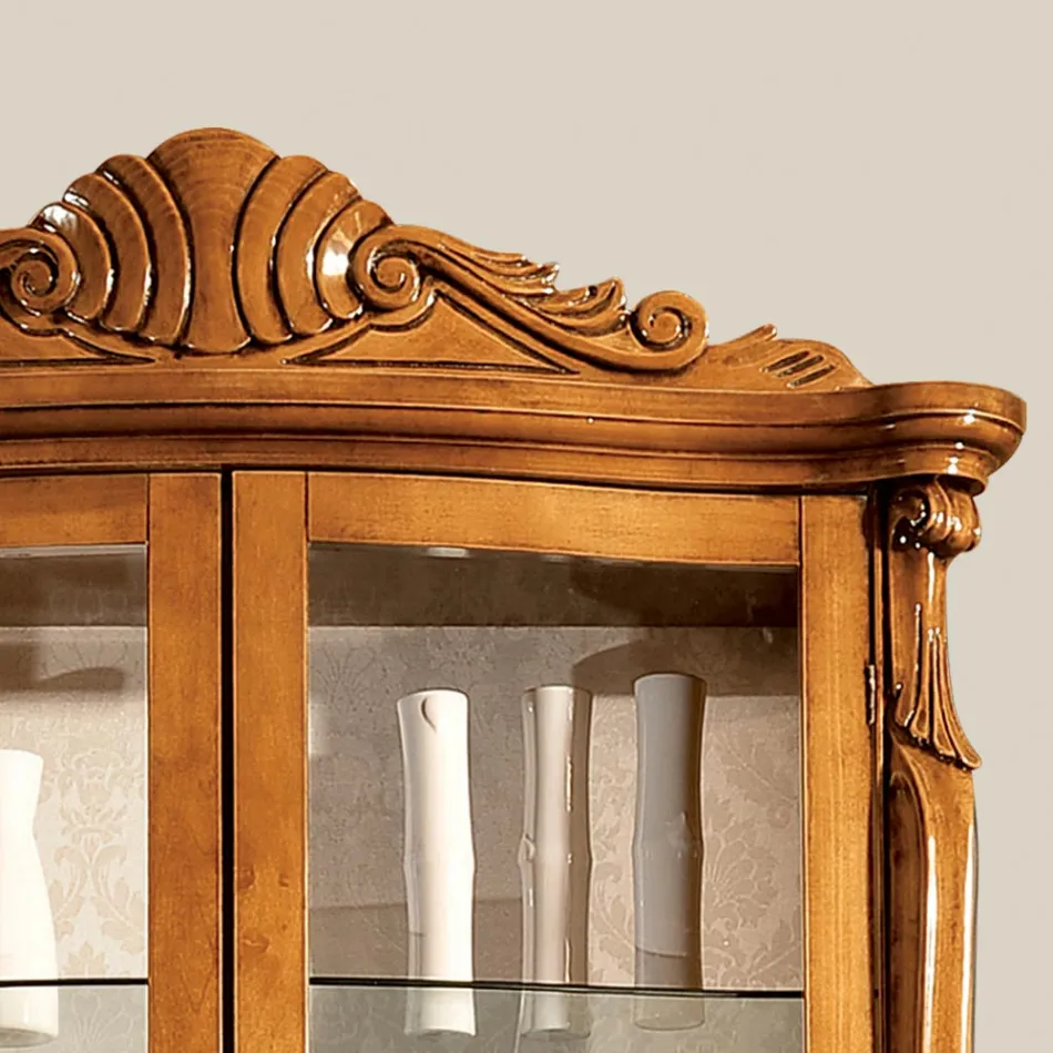 Klassische Vitrine aus eingelegtem Nussbaumholz 4 Türen Made in Italy - Commodo Viadurini