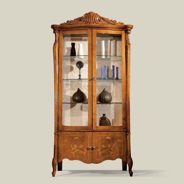 Klassische vitrine aus eingelegtem nussbaumholz 4 türen made in italy - commodo