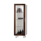 Wohnzimmervitrine mit 1 Tür in Weiß und Canaletto-Finish, hergestellt in Italien – Gerd Viadurini