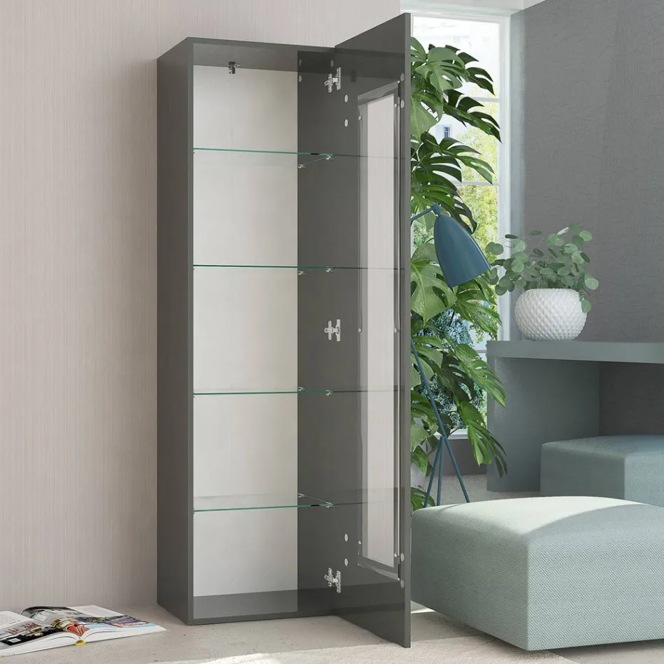 Design-Wohnzimmervitrine in Weiß, Anthrazit oder Betonholz - Suzana Viadurini