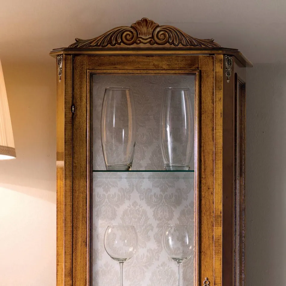 Klassische Wohnzimmervitrine aus Walnussholz, 1 Tür, hergestellt in Italien – Ronald Viadurini