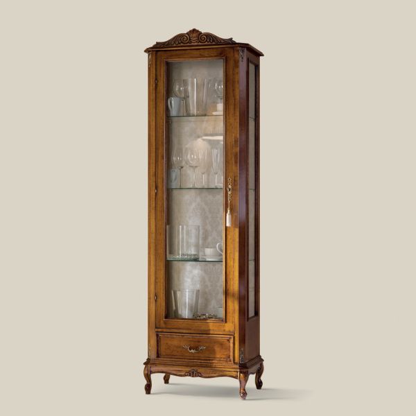 Klassische wohnzimmervitrine aus walnussholz, 1 tür, hergestellt in italien – ronald