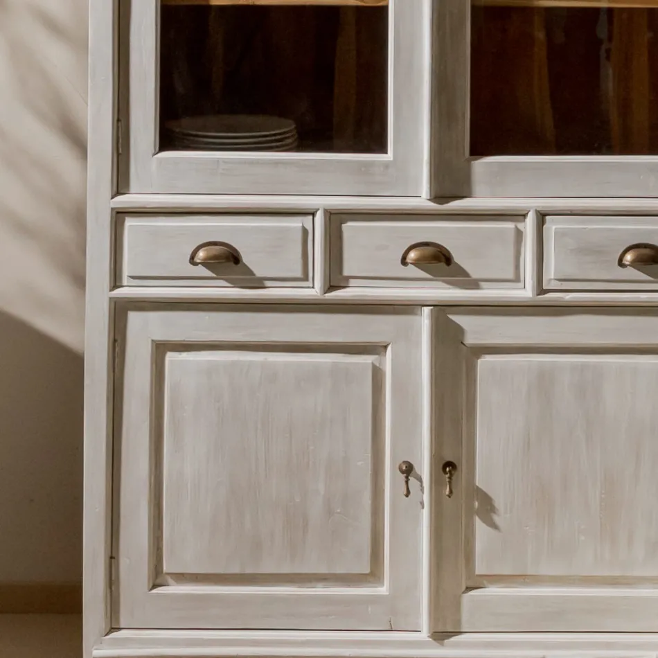 Vitrine aus massivem Teakholz mit 4 Türen und 3 Schubladen – Aikido Viadurini