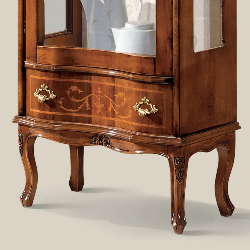 Klassische Wohnzimmervitrine Nussbaumholz mit Tür Made in Italy - Versailles Viadurini