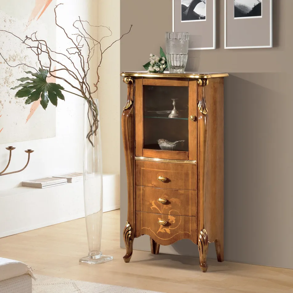 Wohnzimmervitrine mit 1 Glastür und 3 Schubladen Made in Italy - London Viadurini