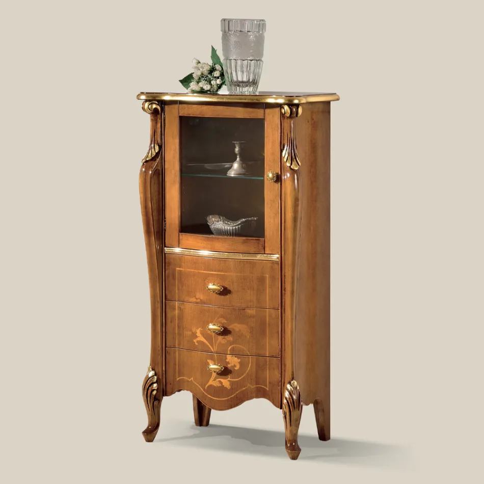 Wohnzimmervitrine mit 1 Glastür und 3 Schubladen Made in Italy - London Viadurini