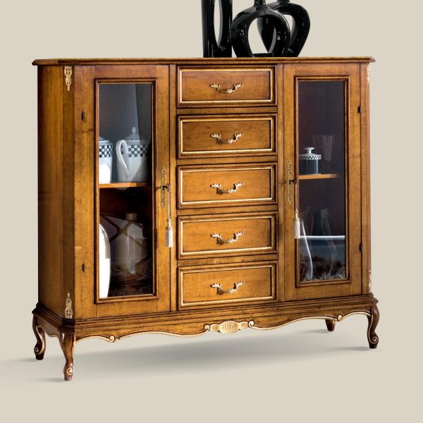 Wohnzimmervitrine aus holz mit 2 türen und 5 schubladen made in italy - richard