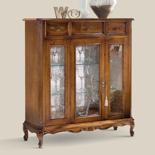 Wohnzimmervitrine aus holz mit tür und 3 schubladen made in italy - richard