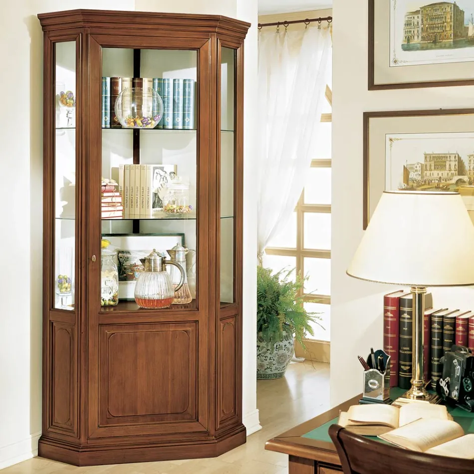 Eckvitrine mit 1 Tür und 2 Glasböden, hergestellt in Italien – Denka Viadurini