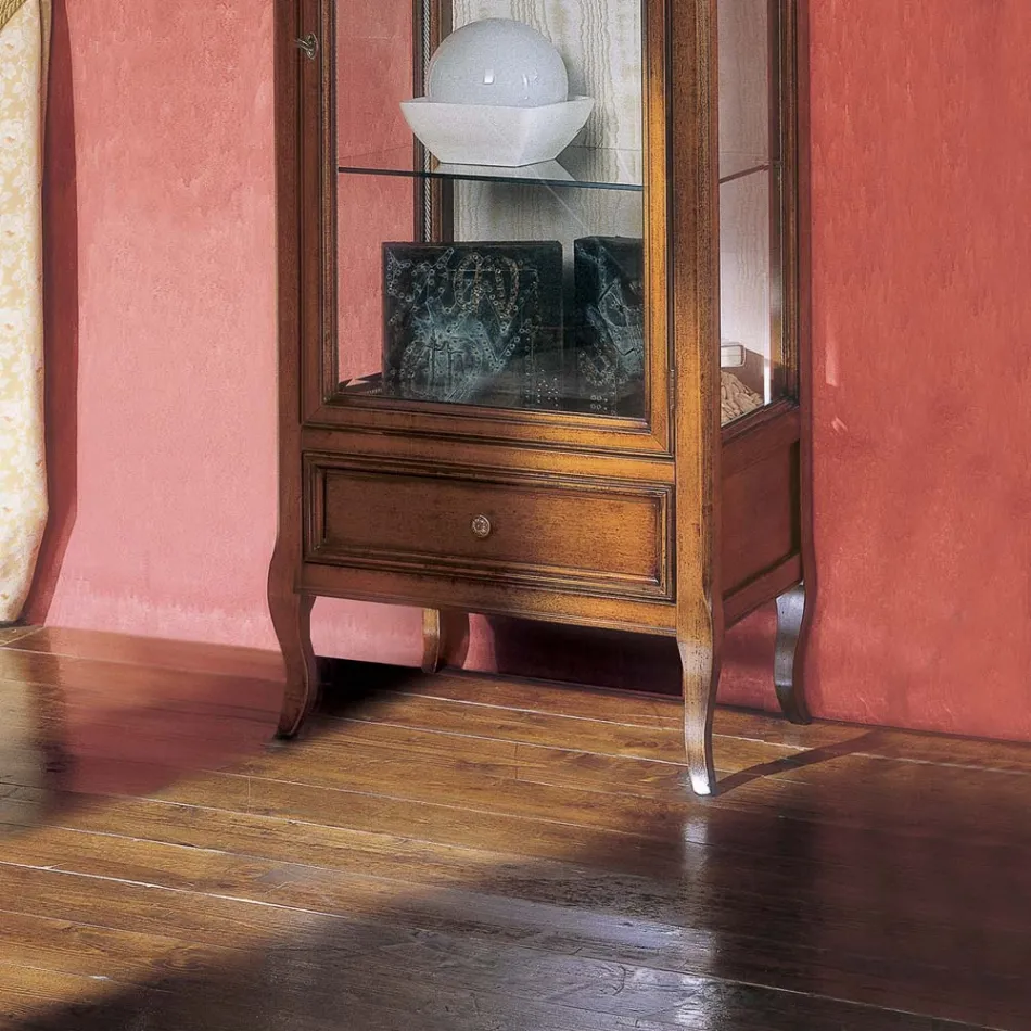 Vitrine mit 1 Schublade, 1 Tür und Glasböden, hergestellt in Italien – Anansi Viadurini