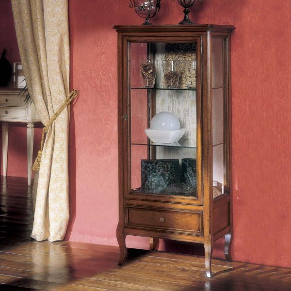 Vitrine mit 1 schublade, 1 tür und glasböden, hergestellt in italien – anansi