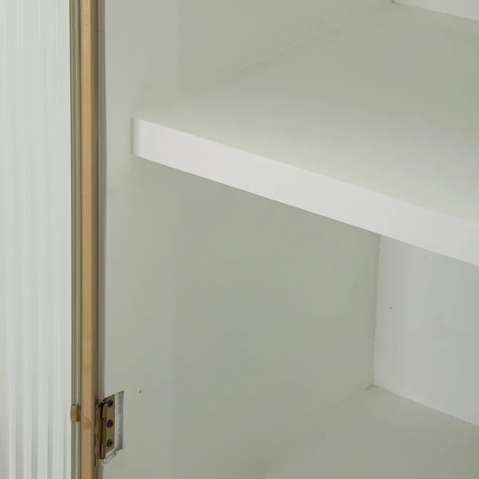 Vitrine aus Holz mit Aufsatz und abgerundeten Einsätzen mit 2 Türen und 2 Schubladen - Rachel Viadurini