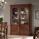 Vitrine aus Holz mit patiniertem Walnuss-Finish und Liliendekor, hergestellt in Italien – Damen Viadurini